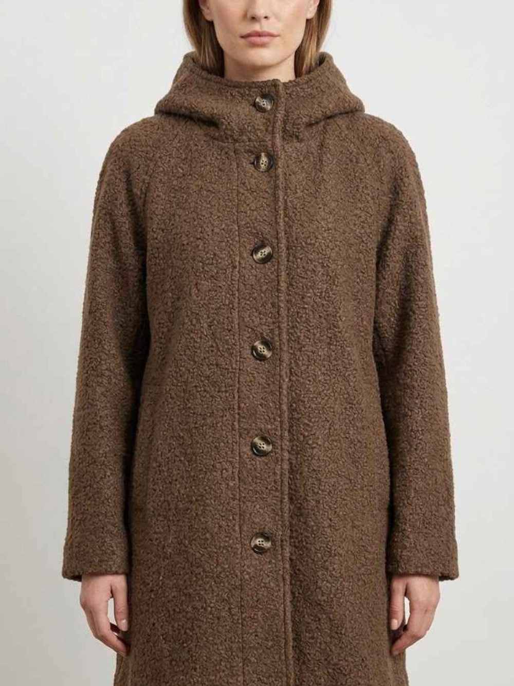 Women's Hooded Bouclé Coat in Brown